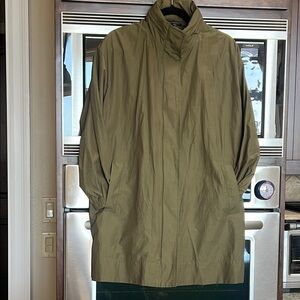 J.Jill FULL ZIP HOODED WIND BREAKER RAIN TRENCH COAT JACKET, olive green NWOT
